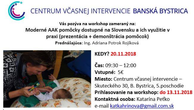 Pozvánka na Workshop „Moderné AAK pomôcky dostupné na Slovensku“ – utorok 20.11....